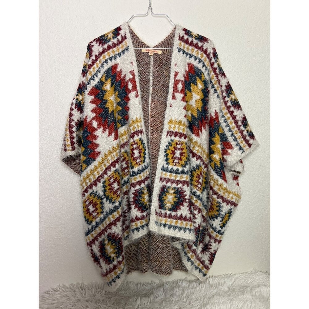 Magnolia Lane Southwestern Aztec Print Poncho Sweater L/XL